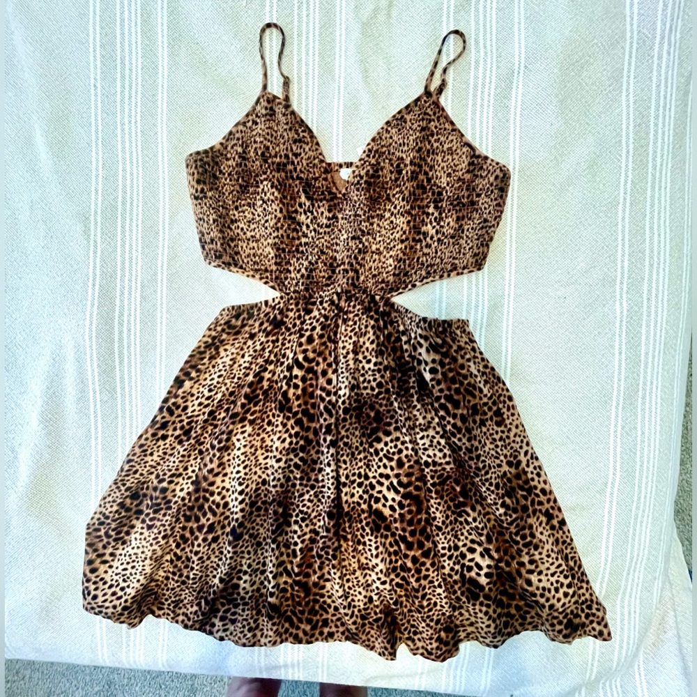 aerie Brown Leopard Print Backless Spaghetti Strap Dress - Picture 6 of 11